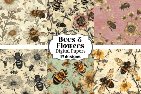 12 Bees & Flowers Seamless Backgrounds for Your Projects