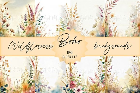 8 Boho Wildflowers Backgrounds: Free-Spirited Design Assets