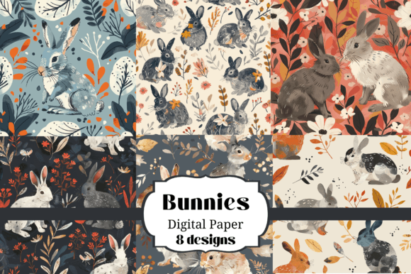 8 Seamless Rabbit Backgrounds Digt Paper: Fresh Design Assets