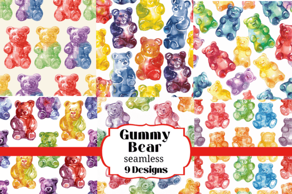 9 Gummy Bear Candy Seamless Backgrounds: Sweet Design Assets