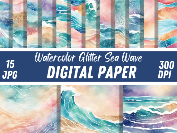 Dive into Luxury: Watercolor Glitter Sea Wave Backgrounds