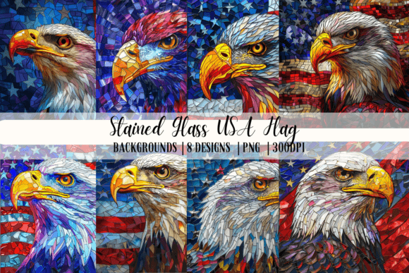 Stained Glass USA Flag Backgrounds for Patriotic Design