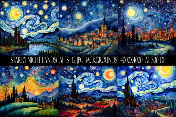 Starry Night Landscape Backgrounds: Deep Blues & Celestial Beauty