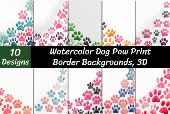 Watercolor Dog Paw Border Backgrounds for Creative Projects