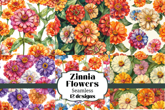 Watercolor Zinnia Seamless Backgrounds for Creative Projects